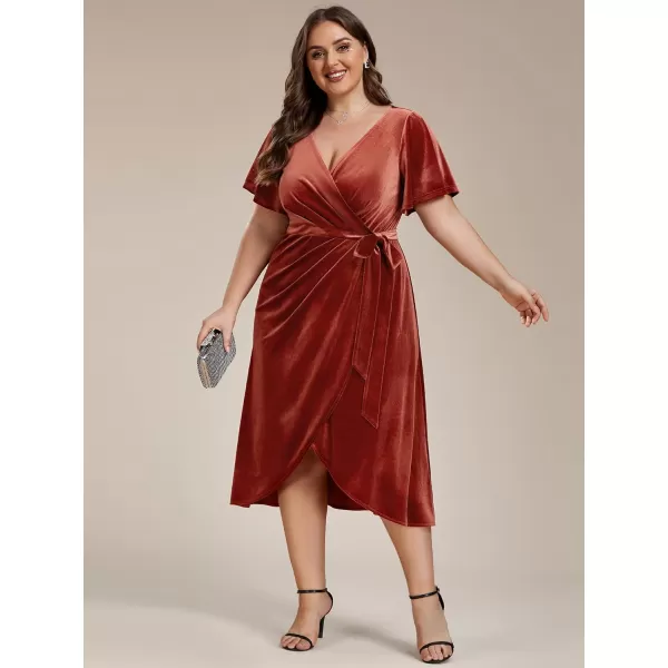 EverPretty Womens One Piece V Neck Ruffled Sleeves Velvet Plus Size Wedding Guest Dress 01964DAMaroon