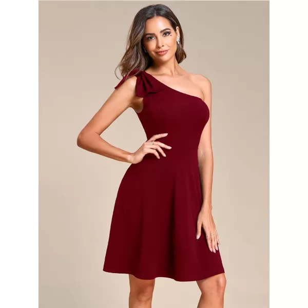 EverPretty Womens One Shoulder Bowknot Sleeveless ALine Mini Summer Dress Gradation Dresses 01865Burgundy