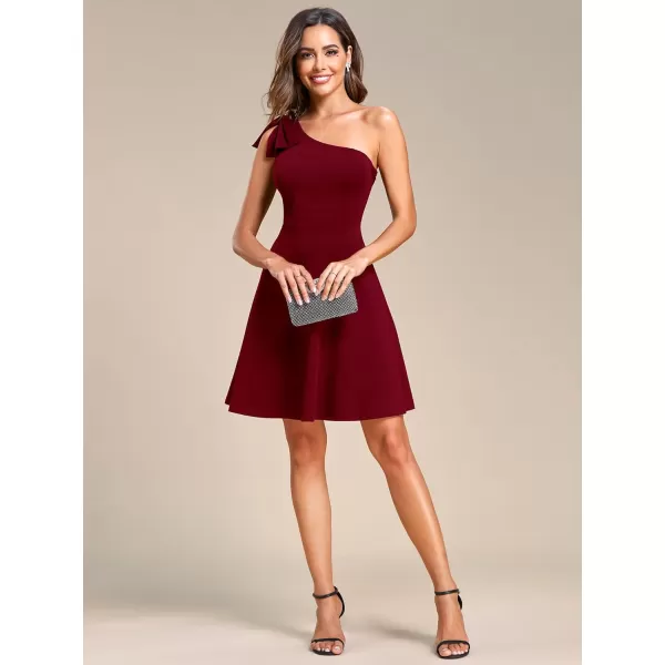 EverPretty Womens One Shoulder Bowknot Sleeveless ALine Mini Summer Dress Gradation Dresses 01865Burgundy