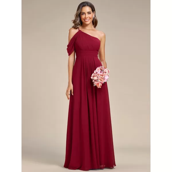 EverPretty Womens One Shoulder Hollow Out Pleated ALine Floor Length Chiffon Bridesmaid Dresses 01894Burgundy