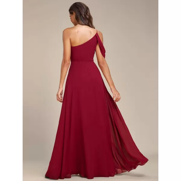 EverPretty Womens One Shoulder Hollow Out Pleated ALine Floor Length Chiffon Bridesmaid Dresses 01894Burgundy