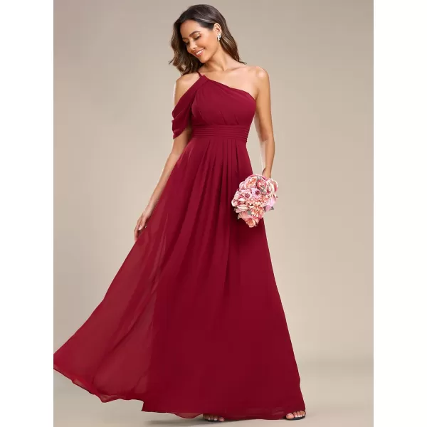 EverPretty Womens One Shoulder Hollow Out Pleated ALine Floor Length Chiffon Bridesmaid Dresses 01894Burgundy