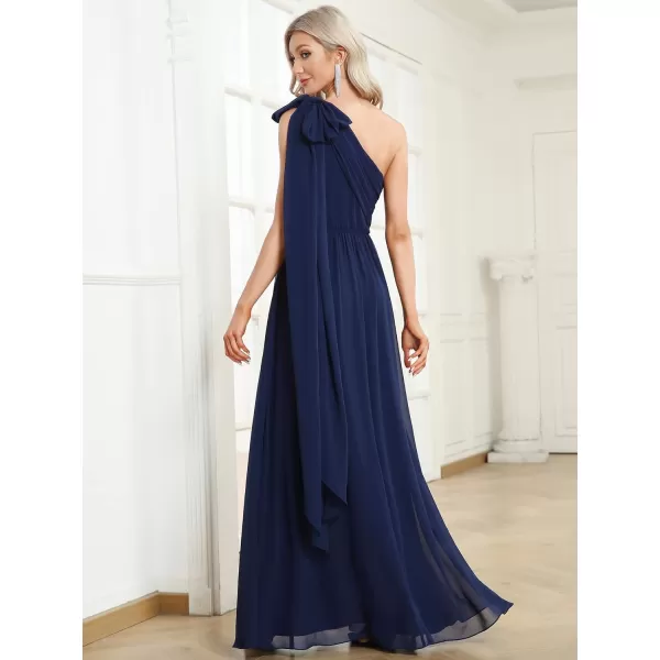 EverPretty Womens One Shoulder Pleated ALine Long Convertible Bridesmaid Dresses 01558Navy Blue