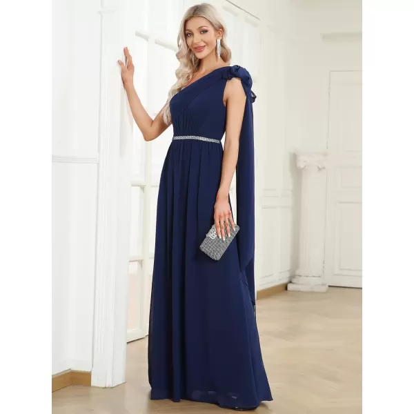 EverPretty Womens One Shoulder Pleated ALine Long Convertible Bridesmaid Dresses 01558Navy Blue