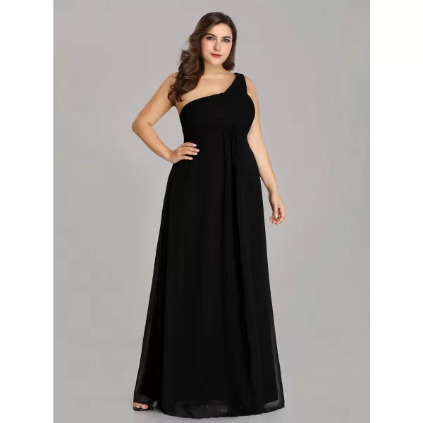 EverPretty Womens One Shoulder Ruched Empire Waist Chiffon Maxi Plus Size Bridesmaid Dresses 09816PZUSABlack