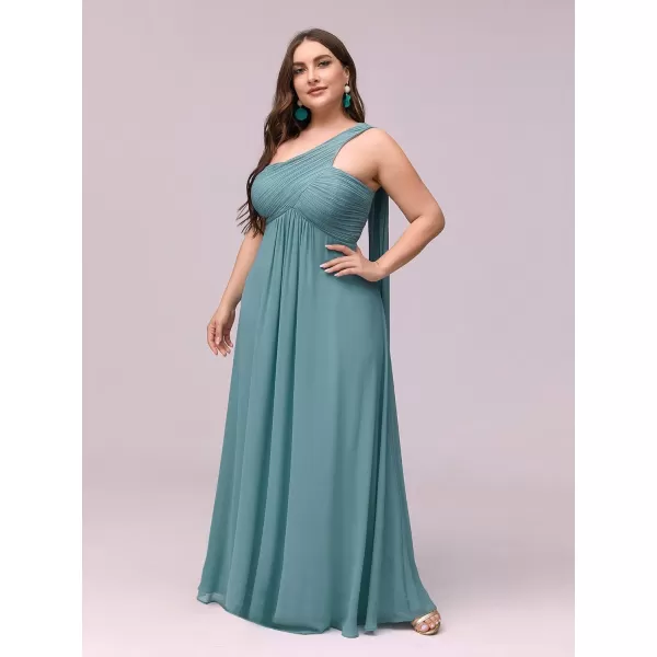 EverPretty Womens One Shoulder Ruched Empire Waist Chiffon Maxi Plus Size Bridesmaid Dresses 09816PZUSABlue