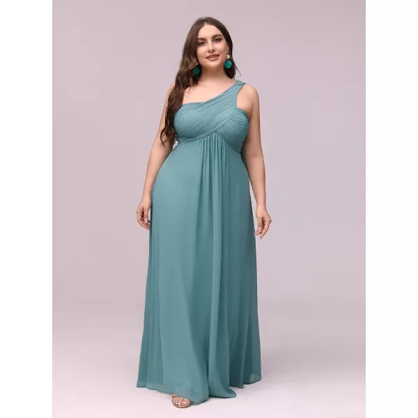 EverPretty Womens One Shoulder Ruched Empire Waist Chiffon Maxi Plus Size Bridesmaid Dresses 09816PZUSABlue