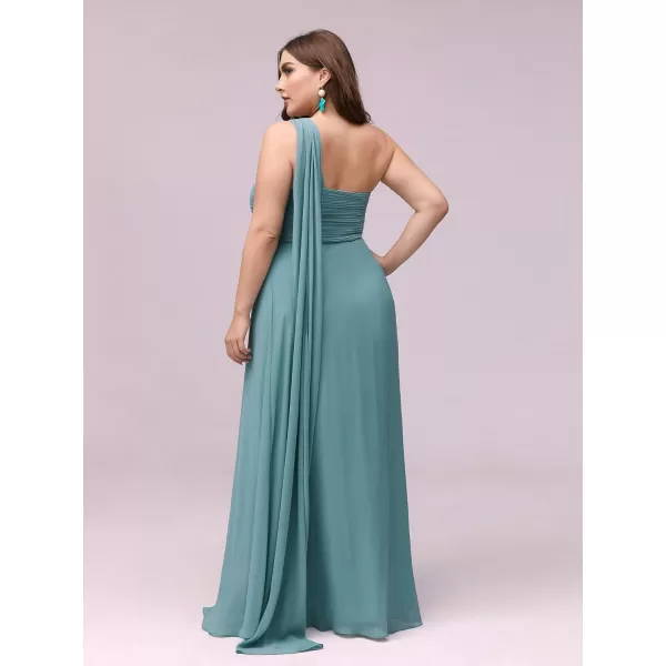 EverPretty Womens One Shoulder Ruched Empire Waist Chiffon Maxi Plus Size Bridesmaid Dresses 09816PZUSABlue