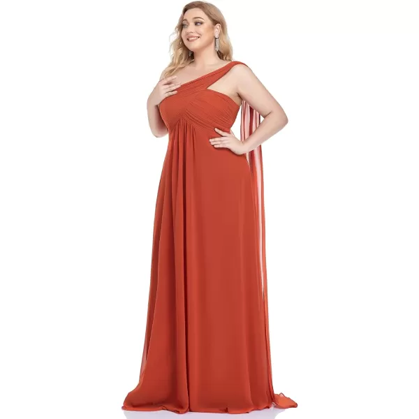 EverPretty Womens One Shoulder Ruched Empire Waist Chiffon Maxi Plus Size Bridesmaid Dresses 09816PZUSABurnt Orange