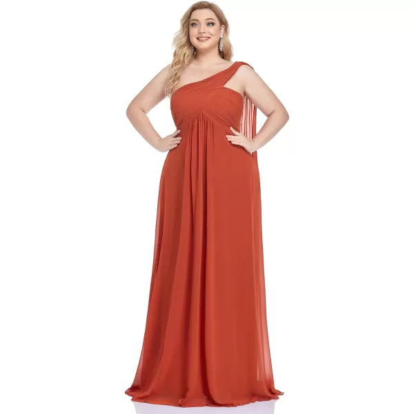 EverPretty Womens One Shoulder Ruched Empire Waist Chiffon Maxi Plus Size Bridesmaid Dresses 09816PZUSABurnt Orange