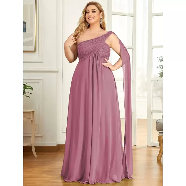 EverPretty Womens One Shoulder Ruched Empire Waist Chiffon Maxi Plus Size Bridesmaid Dresses 09816PZUSADusty Pink