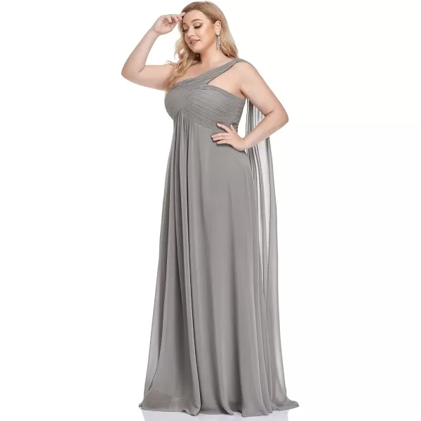 EverPretty Womens One Shoulder Ruched Empire Waist Chiffon Maxi Plus Size Bridesmaid Dresses 09816PZUSAGray