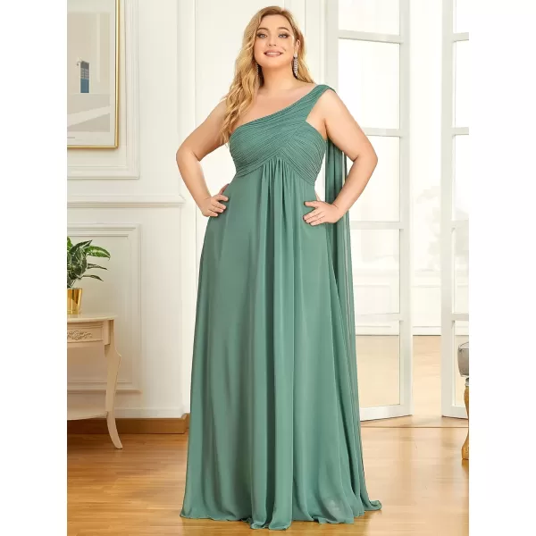 EverPretty Womens One Shoulder Ruched Empire Waist Chiffon Maxi Plus Size Bridesmaid Dresses 09816PZUSAGreen Bean