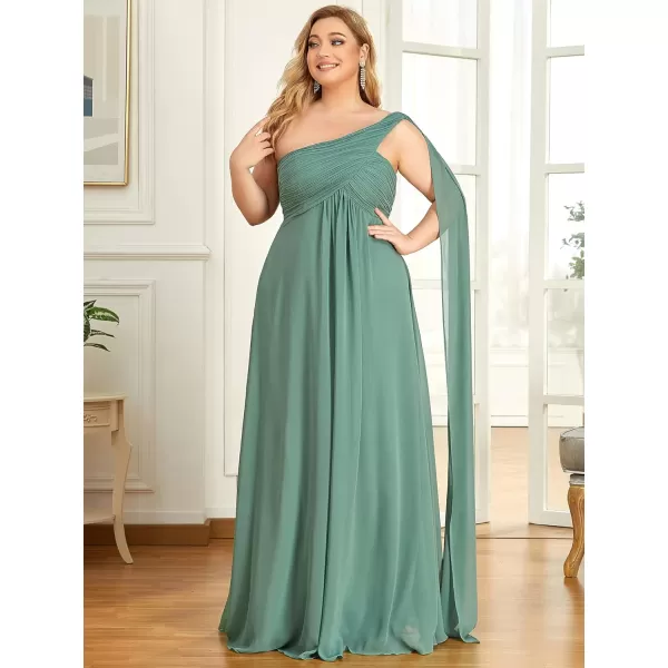 EverPretty Womens One Shoulder Ruched Empire Waist Chiffon Maxi Plus Size Bridesmaid Dresses 09816PZUSAGreen Bean