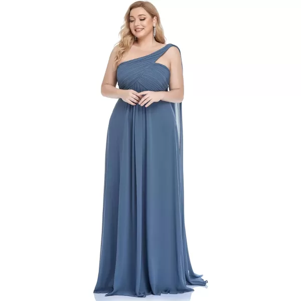 EverPretty Womens One Shoulder Ruched Empire Waist Chiffon Maxi Plus Size Bridesmaid Dresses 09816PZUSAHaze Blue