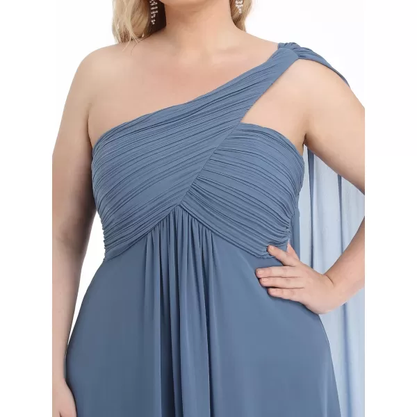 EverPretty Womens One Shoulder Ruched Empire Waist Chiffon Maxi Plus Size Bridesmaid Dresses 09816PZUSAHaze Blue