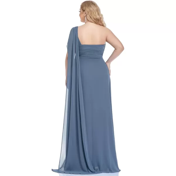 EverPretty Womens One Shoulder Ruched Empire Waist Chiffon Maxi Plus Size Bridesmaid Dresses 09816PZUSAHaze Blue