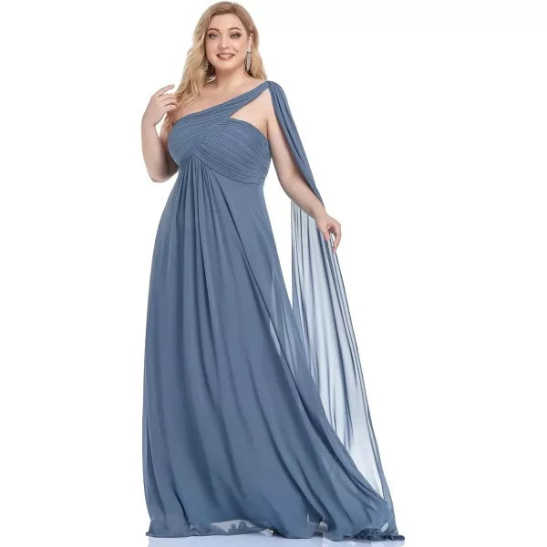 EverPretty Womens One Shoulder Ruched Empire Waist Chiffon Maxi Plus Size Bridesmaid Dresses 09816PZUSAHaze Blue