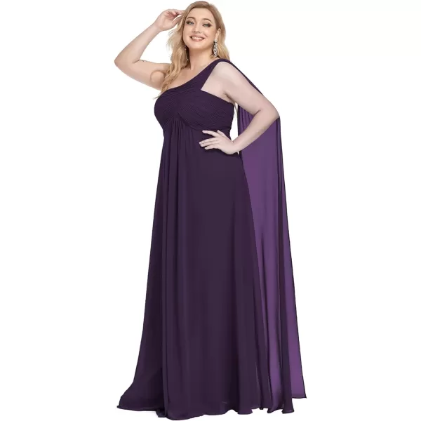 EverPretty Womens One Shoulder Ruched Empire Waist Chiffon Maxi Plus Size Bridesmaid Dresses 09816PZUSAPurple