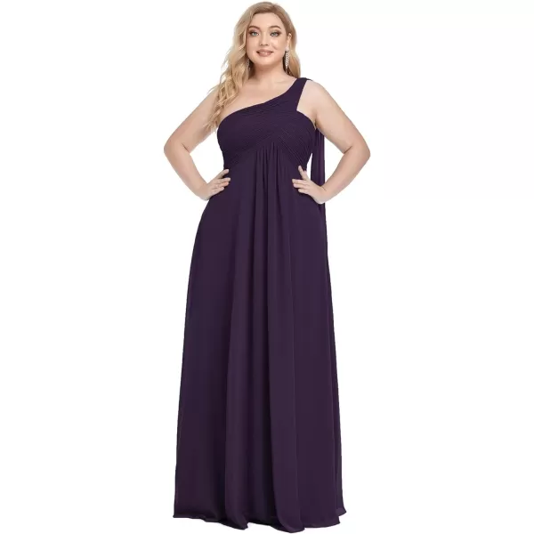 EverPretty Womens One Shoulder Ruched Empire Waist Chiffon Maxi Plus Size Bridesmaid Dresses 09816PZUSAPurple