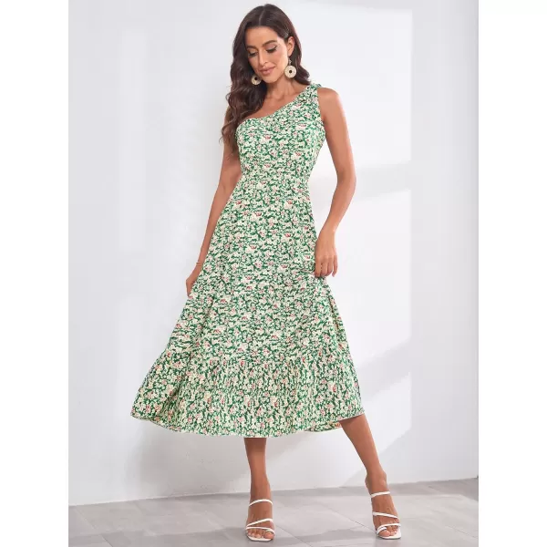 EverPretty Womens One Shoulder Sleeveless High Waist Floral Print Summer Maxi Casual Dresses 40398Green