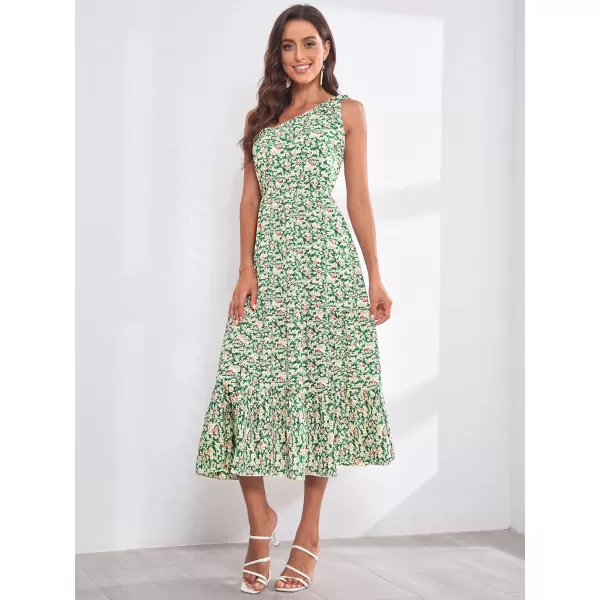 EverPretty Womens One Shoulder Sleeveless High Waist Floral Print Summer Maxi Casual Dresses 40398Green