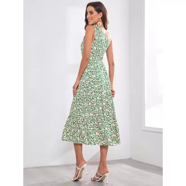 EverPretty Womens One Shoulder Sleeveless High Waist Floral Print Summer Maxi Casual Dresses 40398Green