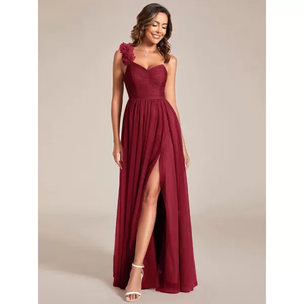 EverPretty Womens One Shoulder Sleeveless Pleated ALine Floor Length Bridesmaid Dresses 01911Burgundy