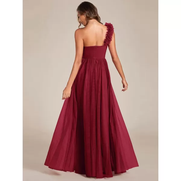 EverPretty Womens One Shoulder Sleeveless Pleated ALine Floor Length Bridesmaid Dresses 01911Burgundy