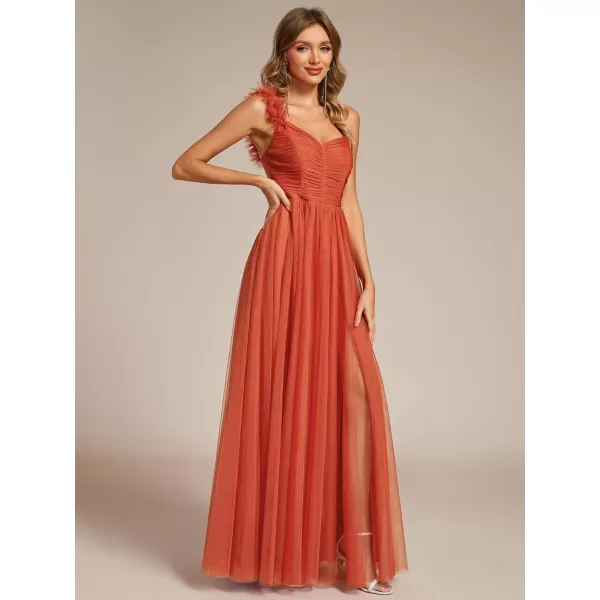 EverPretty Womens One Shoulder Sleeveless Pleated ALine Floor Length Bridesmaid Dresses 01911Burnt Orange