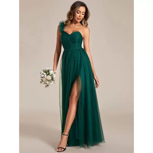 EverPretty Womens One Shoulder Sleeveless Pleated ALine Floor Length Bridesmaid Dresses 01911Green