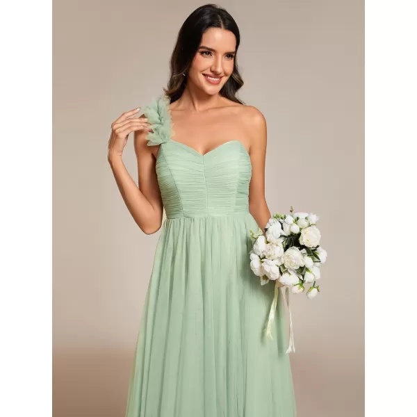 EverPretty Womens One Shoulder Sleeveless Pleated ALine Floor Length Bridesmaid Dresses 01911Mint Green