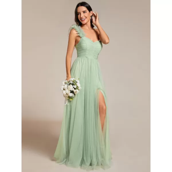 EverPretty Womens One Shoulder Sleeveless Pleated ALine Floor Length Bridesmaid Dresses 01911Mint Green