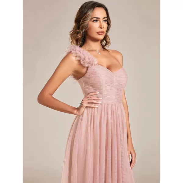 EverPretty Womens One Shoulder Sleeveless Pleated ALine Floor Length Bridesmaid Dresses 01911Pink