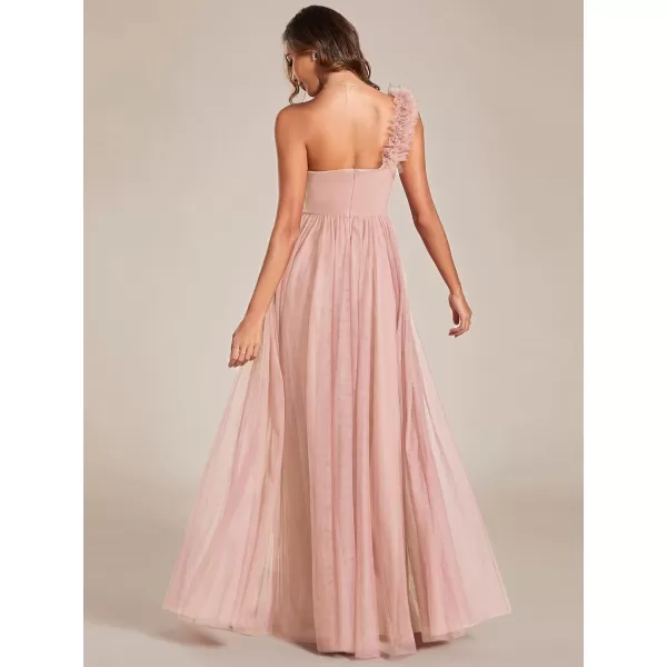 EverPretty Womens One Shoulder Sleeveless Pleated ALine Floor Length Bridesmaid Dresses 01911Pink
