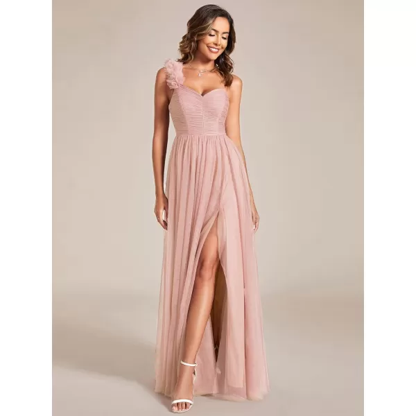 EverPretty Womens One Shoulder Sleeveless Pleated ALine Floor Length Bridesmaid Dresses 01911Pink