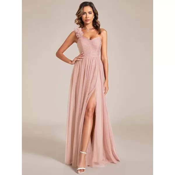 EverPretty Womens One Shoulder Sleeveless Pleated ALine Floor Length Bridesmaid Dresses 01911Pink