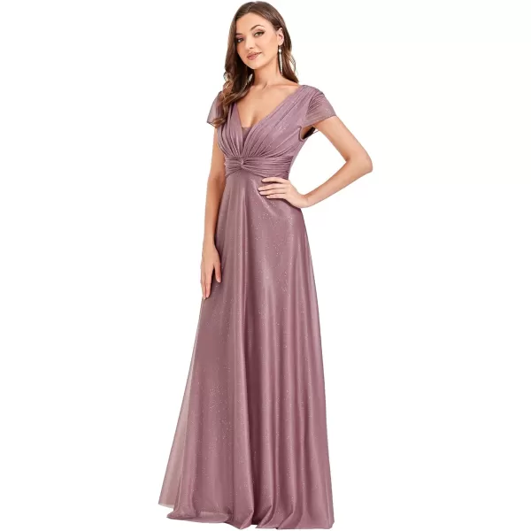 EverPretty Womens Pleated V Neck ALine Backless Glitter Floor Length Evening Dresses 141AOrchid