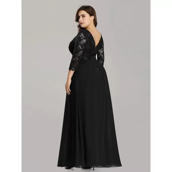 EverPretty Womens Plus Size ALine 34 Lace Sleeves Chiffon Long Formal Evening Party Maxi Dress 7412PZBlack