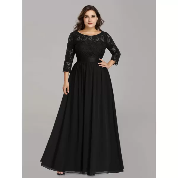 EverPretty Womens Plus Size ALine 34 Lace Sleeves Chiffon Long Formal Evening Party Maxi Dress 7412PZBlack