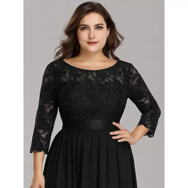 EverPretty Womens Plus Size ALine 34 Lace Sleeves Chiffon Long Formal Evening Party Maxi Dress 7412PZBlack