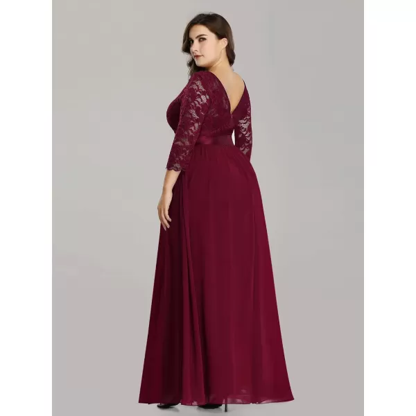 EverPretty Womens Plus Size ALine 34 Lace Sleeves Chiffon Long Formal Evening Party Maxi Dress 7412PZBurgundy