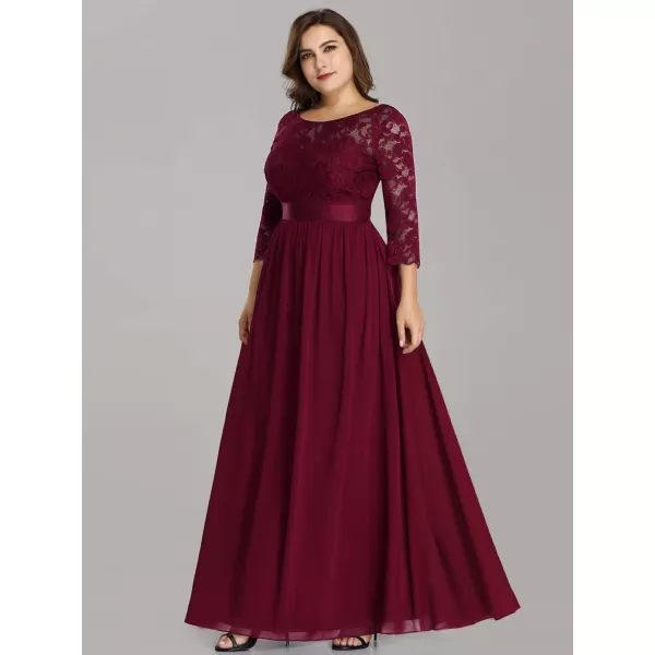 EverPretty Womens Plus Size ALine 34 Lace Sleeves Chiffon Long Formal Evening Party Maxi Dress 7412PZBurgundy