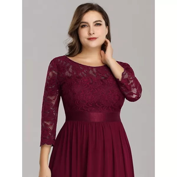 EverPretty Womens Plus Size ALine 34 Lace Sleeves Chiffon Long Formal Evening Party Maxi Dress 7412PZBurgundy