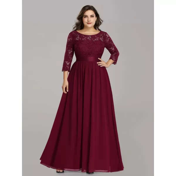 EverPretty Womens Plus Size ALine 34 Lace Sleeves Chiffon Long Formal Evening Party Maxi Dress 7412PZBurgundy