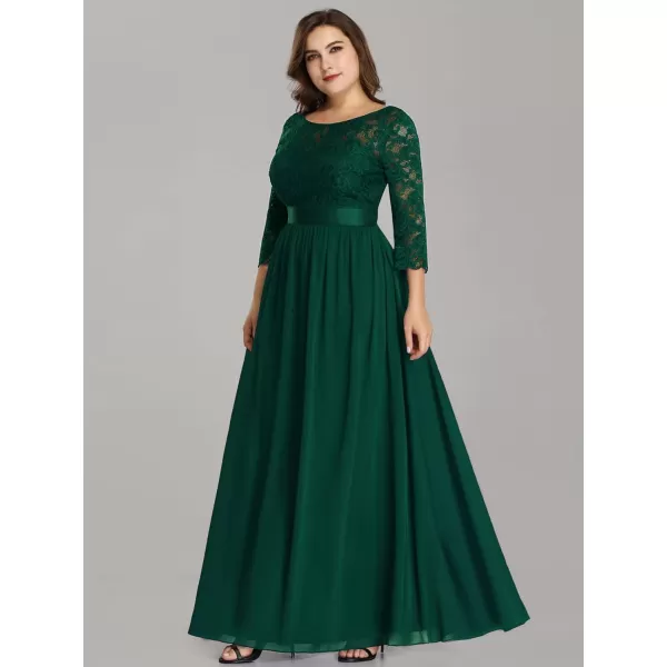 EverPretty Womens Plus Size ALine 34 Lace Sleeves Chiffon Long Formal Evening Party Maxi Dress 7412PZDark Green