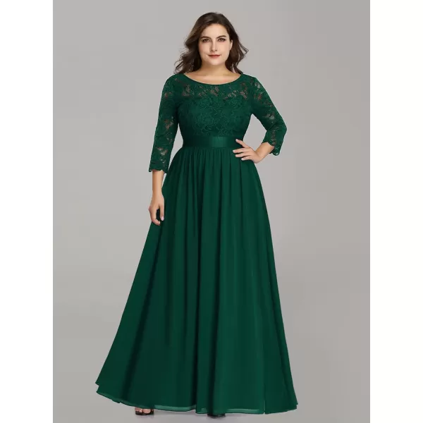 EverPretty Womens Plus Size ALine 34 Lace Sleeves Chiffon Long Formal Evening Party Maxi Dress 7412PZDark Green