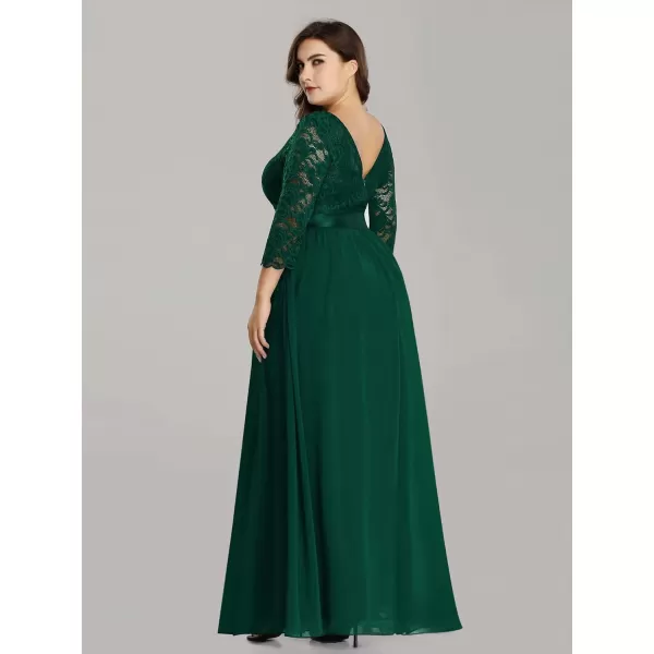 EverPretty Womens Plus Size ALine 34 Lace Sleeves Chiffon Long Formal Evening Party Maxi Dress 7412PZDark Green