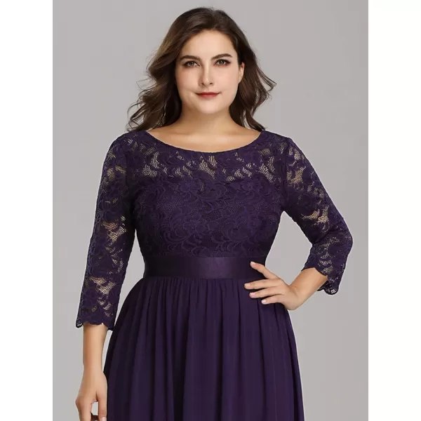 EverPretty Womens Plus Size ALine 34 Lace Sleeves Chiffon Long Formal Evening Party Maxi Dress 7412PZDark Purple