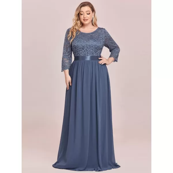 EverPretty Womens Plus Size ALine 34 Lace Sleeves Chiffon Long Formal Evening Party Maxi Dress 7412PZDusty Blue